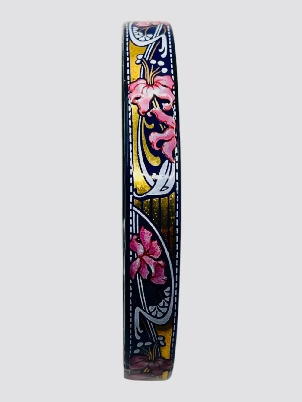 Arta Austria Enamel Bangle – Black, Pink, Gold Floral – Artisan Vintage Bracelet